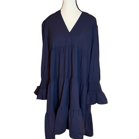 Pomander Place by Tuckernuck NWT Navy Blue Poplin Kenzo Dress Tiered Size XXL - Picture 2 of 10